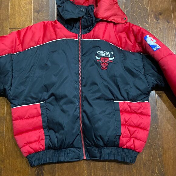 Pro Player Vintage 90s NBA Chicago Bulls Puffer Jacket Black Red Men's Size XL - Picture 4 of 9